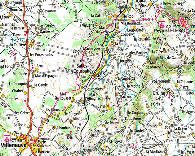 Carte du sentier Peyrusse le Roc - Villeneuve d'Aveyron