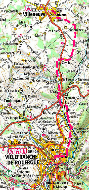 Carte du sentier Villeneuve d'Aveyron - Villefranche de Rouergue