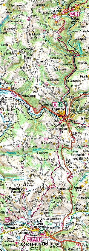 Carte du sentier de Compostelle Najac - Cordes sur Ciel