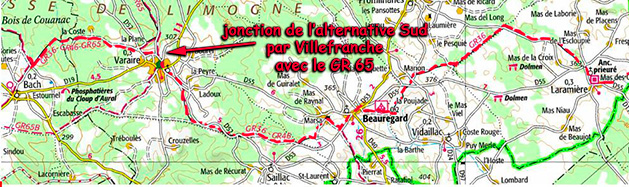 Carte du sentier de Compostelle Najac - Cordes sur Ciel